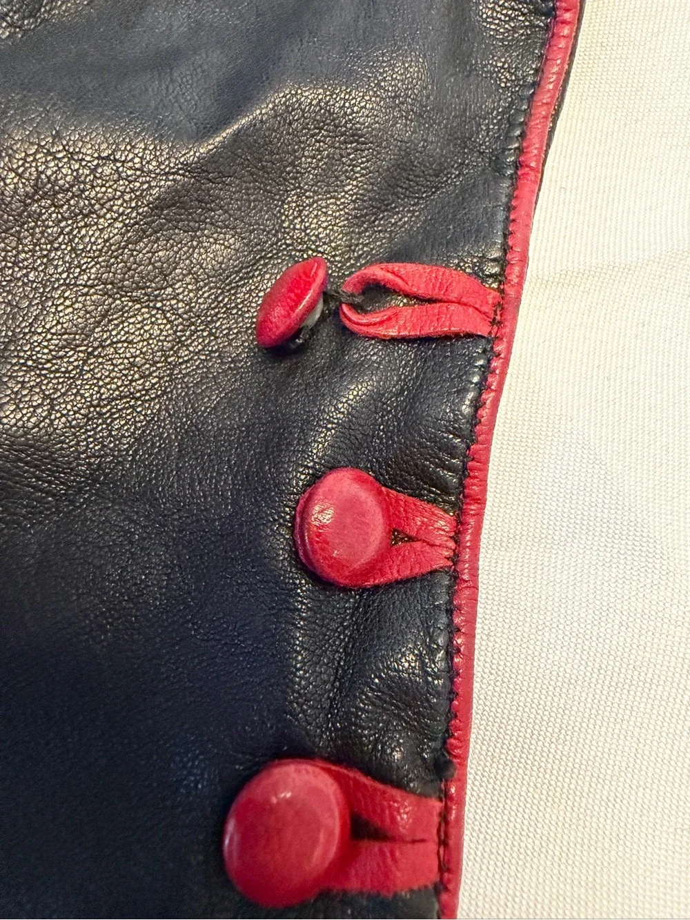 Vintage Nordstrom Made in Italy Black and Red Leather Lined and Button Gloves